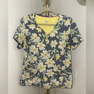 Scrub top grey and yellow floral size large